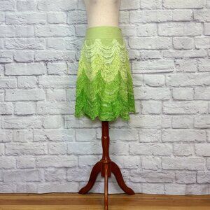 Anthropologie Ipsa La Femme en Vert Green Ombre Ruffle Midi Skirt